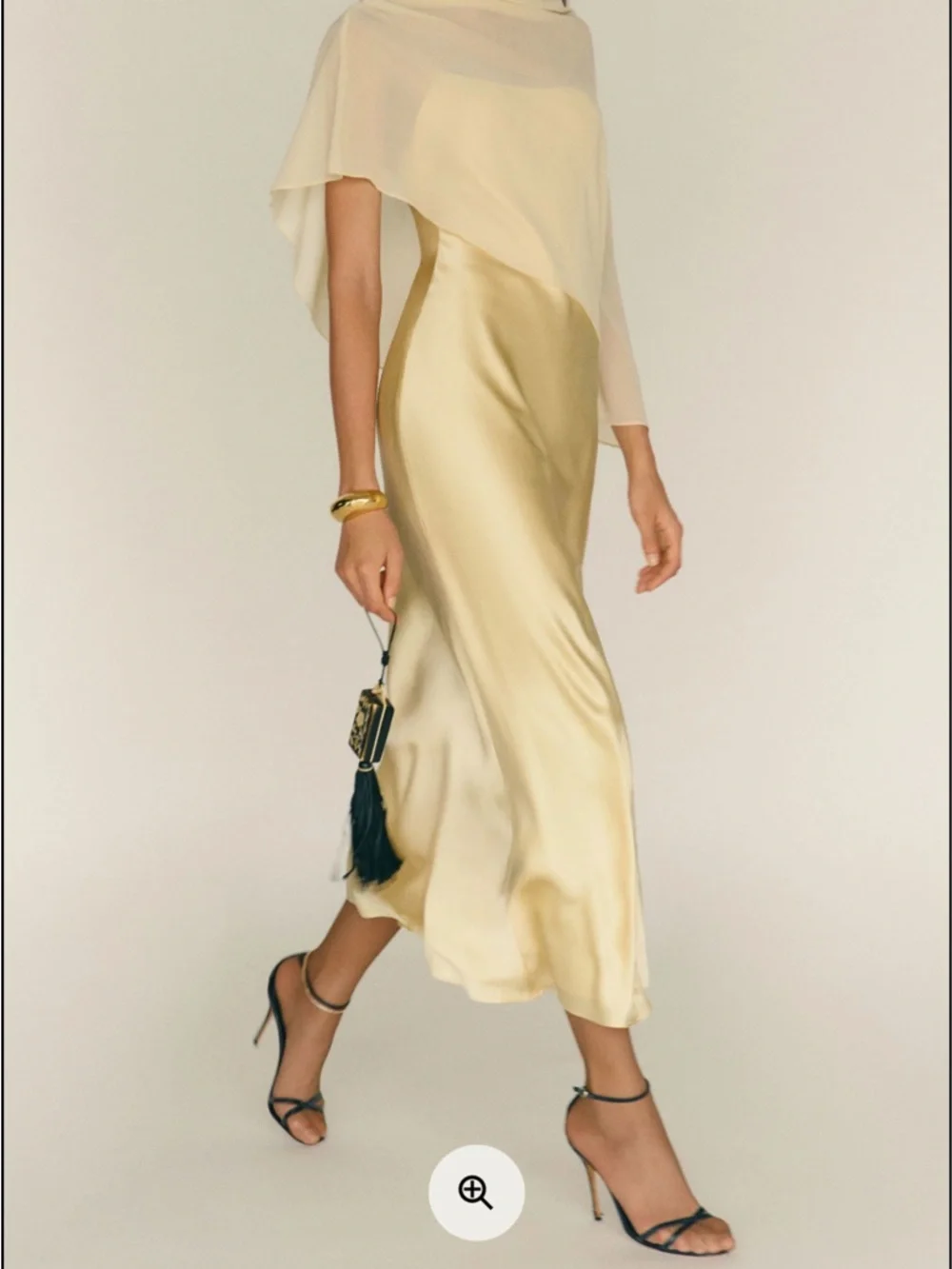 Reformation Pale Yellow Satin Slip Dress with Sheer Capelet - Picture 5 of 10